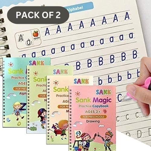 Magic Book Set Set of 2 for Kids – Early Learning Workbook with Reusable Pages ( 8 Book + 20 Refill+2 Pen+2 Grip)