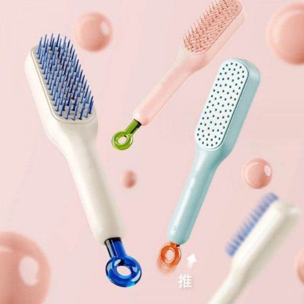 Self-Cleaning Hair Brush with Retractable Bristles - Anti-Static and Scalp Massage