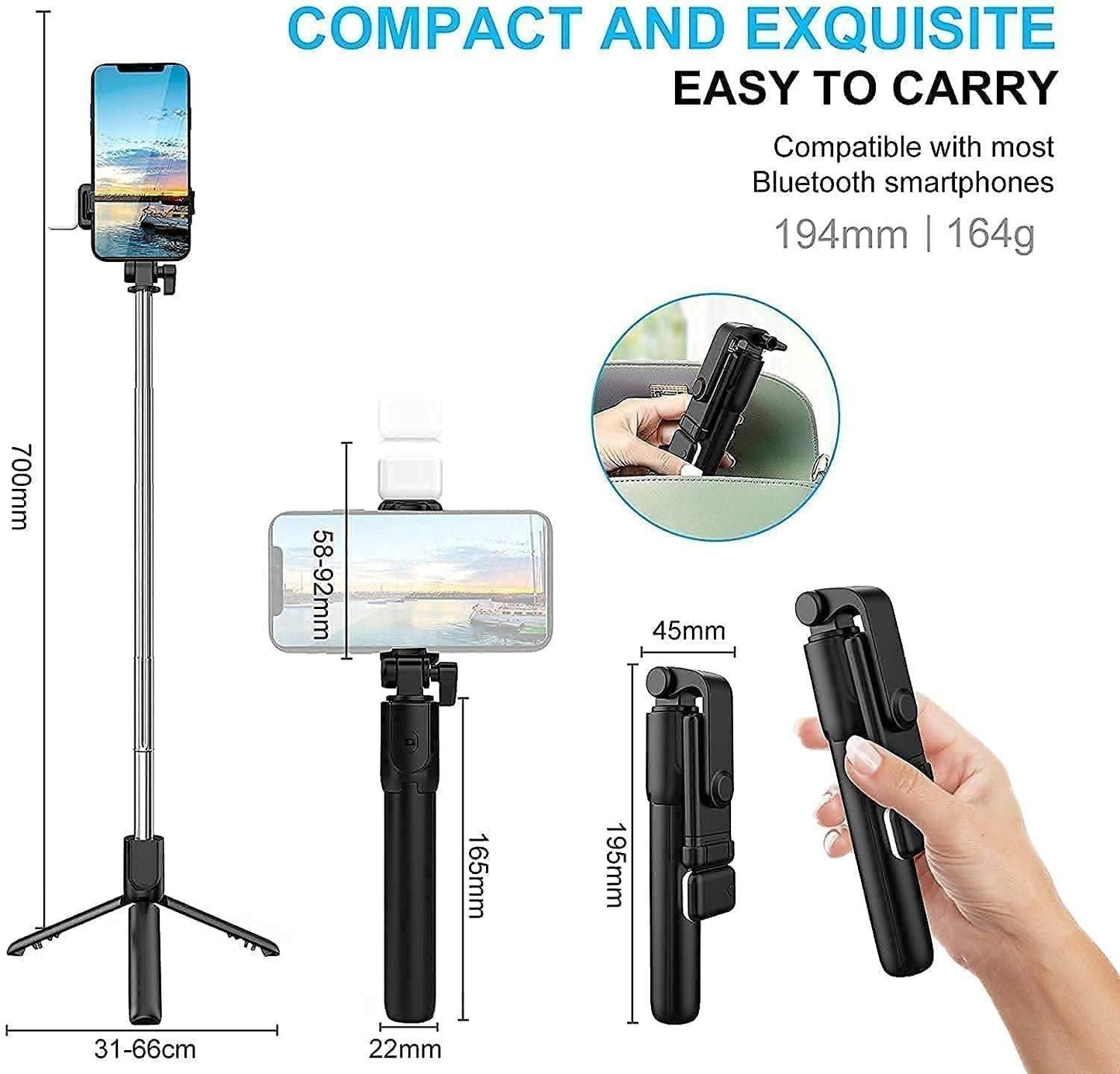 Selfie Stick,Extendable Selfie Stick with Wireless Remote & Tripod.