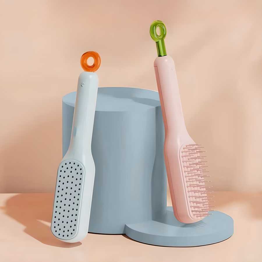 Self-Cleaning Hair Brush with Retractable Bristles - Anti-Static and Scalp Massage