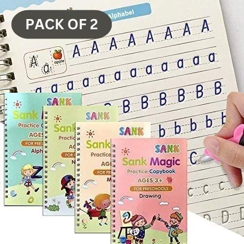 Magic Book Set Set of 2 for Kids – Early Learning Workbook with Reusable Pages ( 8 Book + 20 Refill+2 Pen+2 Grip)