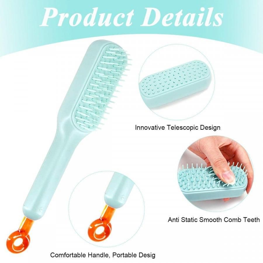 Self-Cleaning Hair Brush with Retractable Bristles - Anti-Static and Scalp Massage